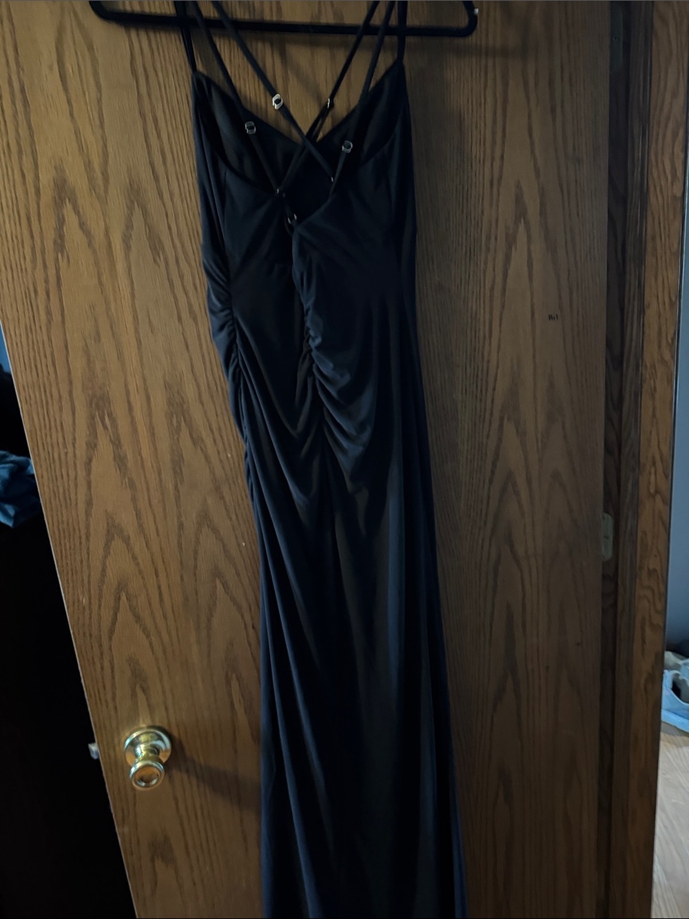 Black Strappy Ruched Maxi Dress - Women's Elegant Evening Gown